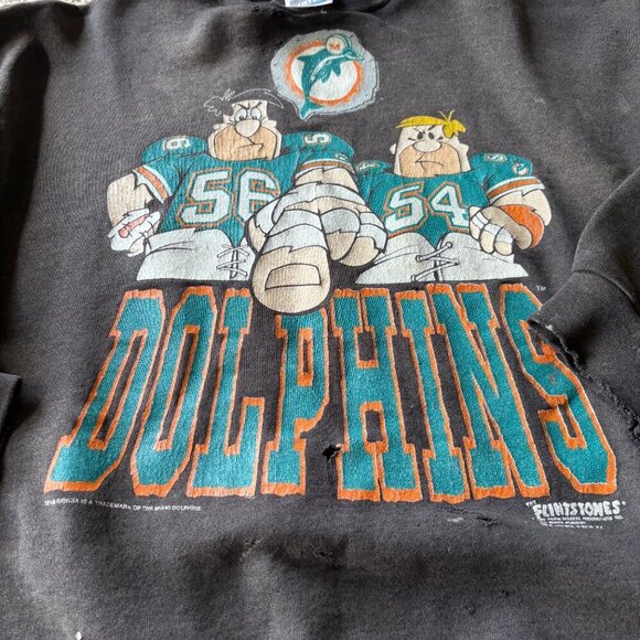 VNT 90s Miami Dolphins x Flintstones Sweatshirt | XL | Tultex | Rare Thrashed - Picture 2 of 11